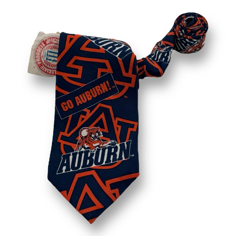 Ralph Marlin NWT DS Silk Neck Tie Blue Orange Auburn Tigers Men's Size 4"x56"